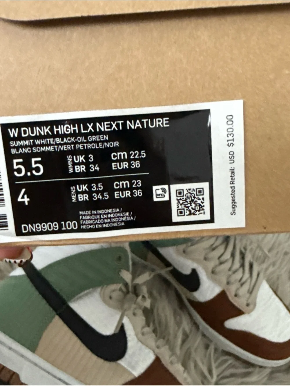 Nike High-Top Dunks in Green, Brown, Cream with Black Swoosh